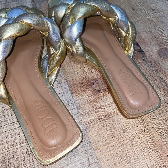 iDoré gold/silver braided flat sandals slides - Picture 6 of 10